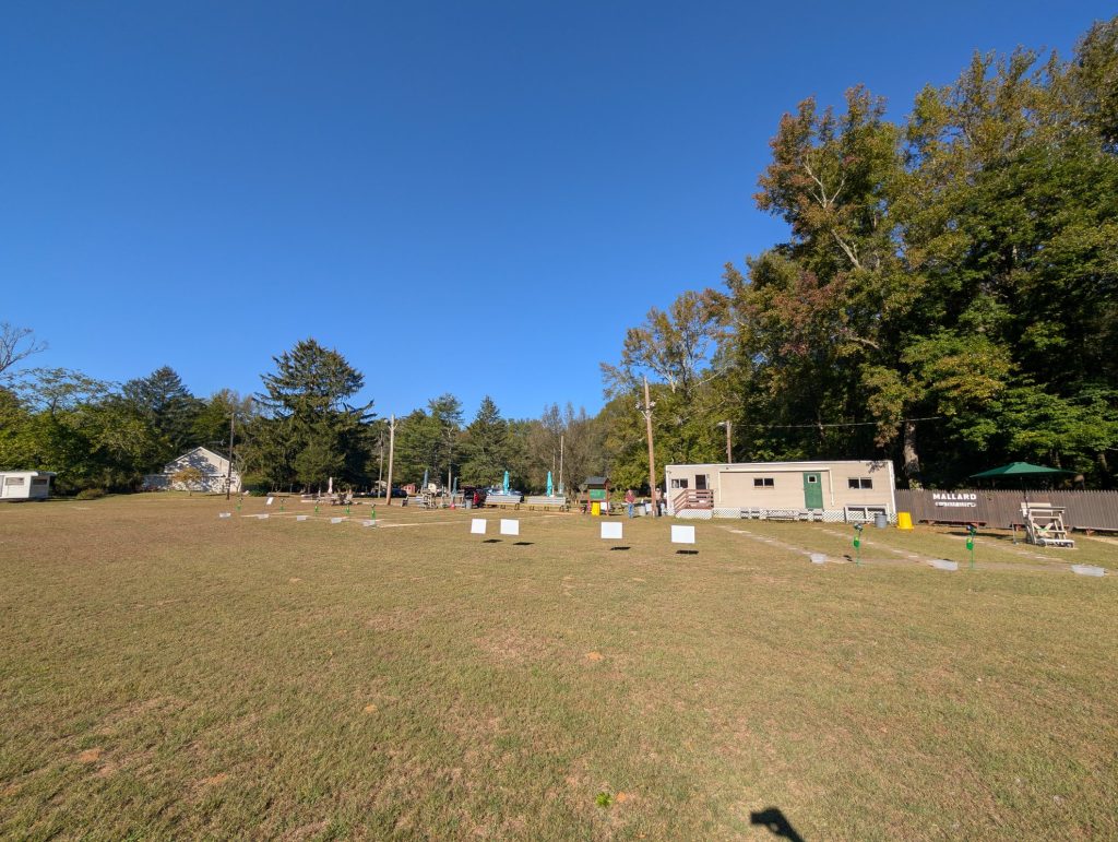 Clubhouse and both fields in early autumn